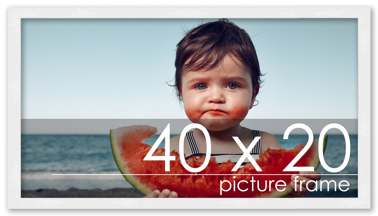 40x20 White Wood Picture Panoramic Frame - UV Acrylic, Foam Board Backing, Hanging Hardware